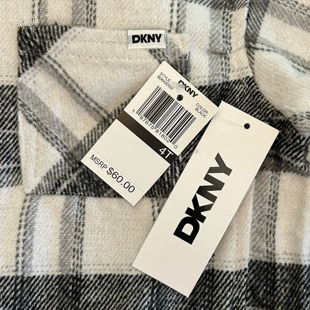 DKNY 4T 2 Piece Set Flannel Plaid Button-Down Shirt & Leggings  NEW